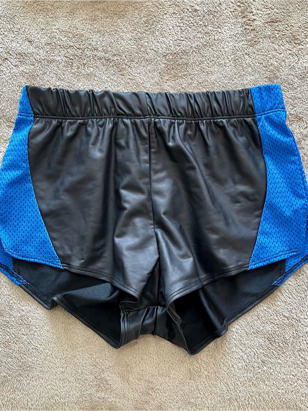 Men's Athletic Shorts, Faux Leather with mesh panels, medium